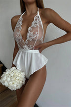 Nida Beyaz Sırtı Açık Babydoll